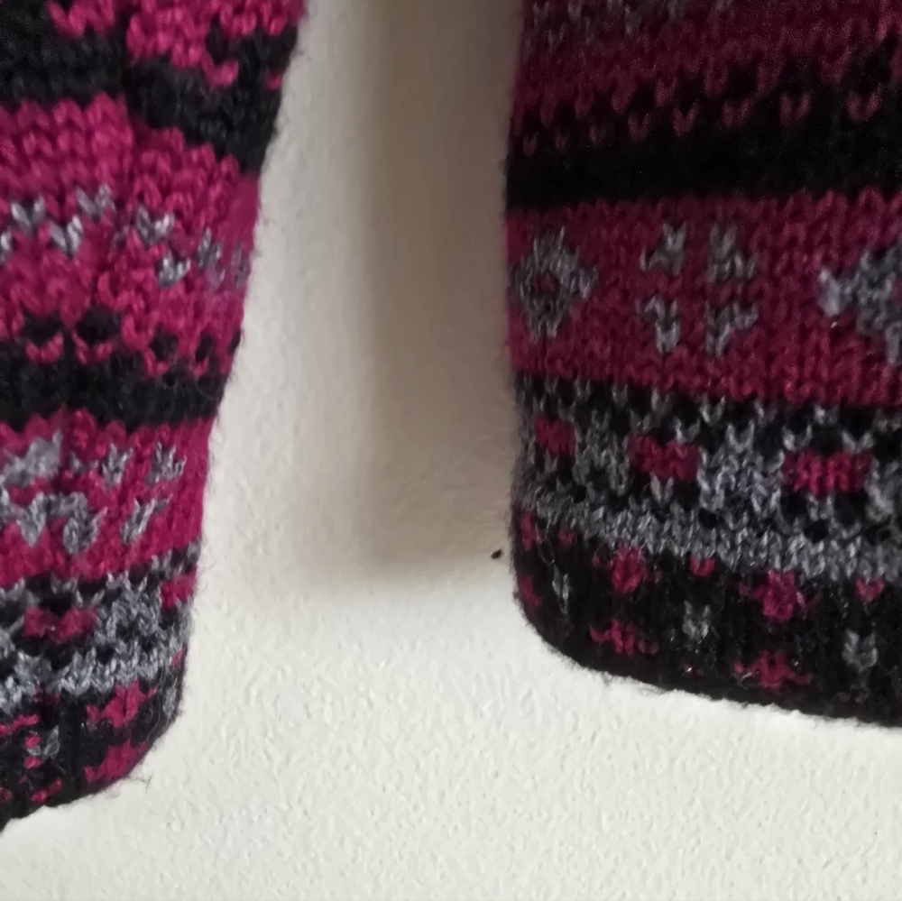Appleseeds Oslo Zip Up Cardigan Sweater Pink and Black Patterned Size Large - Picture 3 of 10